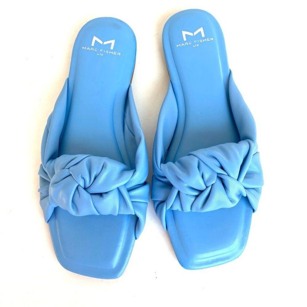 Marc Fisher Farisa Blue Knotted Padded Square Toe Slides Sandals 5.5